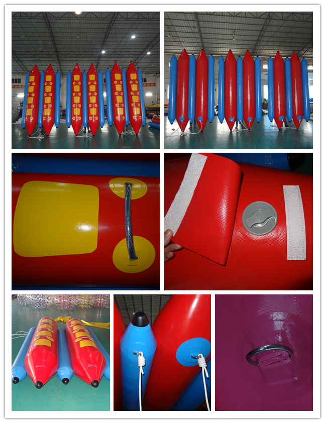 3-5 Riders Inflatable Flying Banana Boat, Towable Ski Boat For Aqua Park Games 8 Passenger Double Row