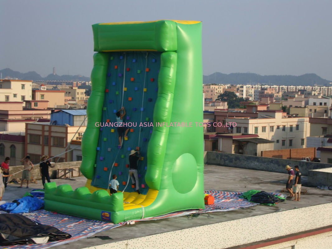 PVC Tarpaulin Outdoor Inflatable Amusement Park With Green Rock Climbing Wall