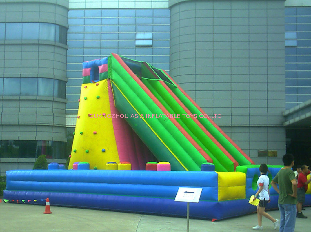 Green Rock Climbing Wall With Slide And Pool , Inflatable Amusement Park